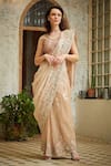 Buy_SAYISHA_Beige Embroidery Floral Zari Saree  _at_Aza_Fashions