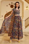 Buy_SAYISHA_Multi Color Chinon Geometric Round Pattern Long Jacket And Palazzo Set  _at_Aza_Fashions