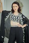 Sayisha_Black Silk Embroidery Round , Open Paisley Jacket And Flared Palazzo Set _Online_at_Aza_Fashions