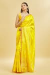 Mint N Oranges_Yellow Saree Pure Chanderi Silk Woven Zari Plain With Blouse Piece _at_Aza_Fashions