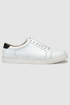 Hats Off Accessories_White Leather Round Toe Sneakers  _at_Aza_Fashions