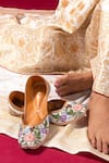 Kala_Beige Thread Ehsaas Floral Embroidered Juttis _at_Aza_Fashions