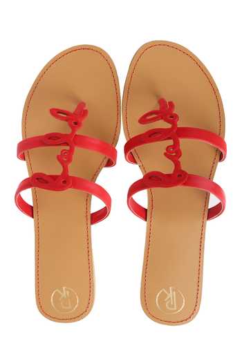 PREET KAUR_Red Bold Cut Work Flats _Online_at_Aza_Fashions