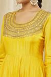 Buy_Vasavi Shah_Yellow Cotton, Silk Embroidery, Diamonds Round Neck Dori Anarkali With Dupatta _Online_at_Aza_Fashions