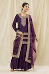 Buy_Vasavi Shah_Purple Silk, Cotton Sequins, Embroidery Round Neck Short Kurta Gharara Set _at_Aza_Fashions