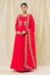 Buy_Vasavi Shah_Red , Cotton, Organza Embroidery Round Sequin Anarkali With Dupatta _at_Aza_Fashions