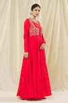 Buy_Vasavi Shah_Red , Cotton, Organza Embroidery Round Sequin Anarkali With Dupatta _Online_at_Aza_Fashions