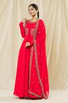 Vasavi Shah_Red , Cotton, Organza Embroidery Round Sequin Anarkali With Dupatta _at_Aza_Fashions