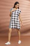Buy_Naintara Bajaj_Black Cotton Round Neck Checkered Pattern Short Dress _Online_at_Aza_Fashions