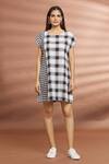 Naintara Bajaj_Black Cotton Round Neck Checkered Pattern Short Dress _at_Aza_Fashions