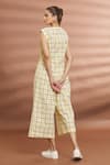 Shop_Samyukta Singhania_Yellow Cotton V Neck Checked Over-lap Jumpsuit _at_Aza_Fashions