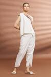 Samyukta Singhania_White Cotton Neps Yarn Boat Overlap Top And Pant Set _Online_at_Aza_Fashions