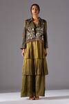 Buy_A Humming Way_Green Satin, Georgette, Organza Earth Jacket With Forestland Tiered Gown _at_Aza_Fashions