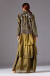 Shop_A Humming Way_Green Satin, Georgette, Organza Earth Jacket With Forestland Tiered Gown _at_Aza_Fashions