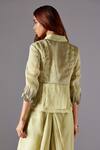 Shop_A Humming Way_Green Satin, Organza Embroidery Crest Victorian Jacket And Harem Pant Set _Online_at_Aza_Fashions