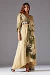 Buy_A Humming Way_Beige Satin Organza Hand Embroidered Townscape Skirt Saree Set With Blouse _at_Aza_Fashions