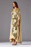 A Humming Way_Beige Satin Organza Hand Embroidered Townscape Skirt Saree Set With Blouse _Online_at_Aza_Fashions