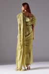 Shop_A Humming Way_Green Satin, Chiffon, Organza Gill Fungi Pre-draped Skirt Saree Set _at_Aza_Fashions