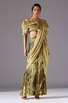 Buy_A Humming Way_Green Satin, Organza, Gill Fungi Blouse And Marsh-scapes Skirt Saree Set _at_Aza_Fashions