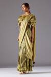 A Humming Way_Green Satin, Organza, Gill Fungi Blouse And Marsh-scapes Skirt Saree Set _Online_at_Aza_Fashions
