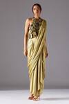 Buy_A Humming Way_Green Satin, Chiffon Beads, Embroidery, Mima Mounds Top Draped Skirt Saree Set _at_Aza_Fashions
