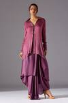 Buy_A Humming Way_Purple Satin, Chiffon Embroidery V-neck Tree Bark V Kurta And Dhoti Set _at_Aza_Fashions