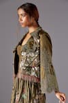 A Humming Way_Green Linen Satin Embroidered Landscape Jacobean Shirt Collar Earth Jacket _Online_at_Aza_Fashions