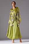 Buy_A Humming Way_Green Bamberg And Organza Shrubbery Kimono Top & Bulge Skirt Set _at_Aza_Fashions