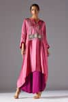 Buy_A Humming Way_Pink Bamberg Satin Embroidered Landscape Elysian Jubba Kurta And Draped Dhoti Set _at_Aza_Fashions