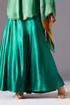 A Humming Way_Green Mashru Silk And Georgette Satin High Neck Kimono Shirt & Flared Skirt Set _Online_at_Aza_Fashions