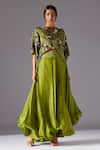 Buy_A Humming Way_Green Bamberg And Organza Shrubbery Crop Top & Bubble Skirt Set _at_Aza_Fashions