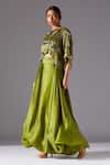 Buy_A Humming Way_Green Bamberg And Organza Shrubbery Crop Top & Bubble Skirt Set _Online_at_Aza_Fashions