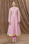 Aiman_Pink Chanderi Gota Patti, Tassels, Embroidery Mandarin Collar Anarkali Set_Online_at_Aza_Fashions