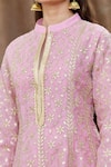 Buy_Aiman_Pink Chanderi Gota Patti, Tassels, Embroidery Mandarin Collar Anarkali Set_Online_at_Aza_Fashions