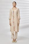 Kasturi Tikmani_Pink Kurta Pure Chanderi Floral Round Pattern And Pant Set  _Online_at_Aza_Fashions