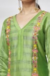 Shop_Kasturi Tikmani_Green Pure Chanderi Floral V Neck Straight Kurta  _Online_at_Aza_Fashions