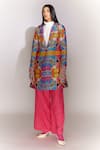 Buy_MINI SONDHI_Multi Color Viscose Silk Print Floral Lapel Collar Quilted Jacket _at_Aza_Fashions