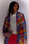 MINI SONDHI_Multi Color Viscose Silk Print Floral Lapel Collar Quilted Jacket _Online_at_Aza_Fashions