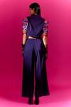 Shop_Mini Sondhi_Purple Crepe Beads, Applique Collared Embroidered Sleeve Jacket With Trouser _at_Aza_Fashions