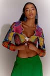 Shop_Mini Sondhi_Multi Color Viscose Silk Applique Abstract Face Pattern Jacket _Online_at_Aza_Fashions