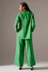 Shop_Mini Sondhi_Green Linen Applique Embroidered Aari Lapel Jacket And Trouser Set _at_Aza_Fashions