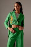 Buy_Mini Sondhi_Green Linen Applique Embroidered Aari Lapel Jacket And Trouser Set _Online_at_Aza_Fashions