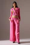 Buy_Mini Sondhi_Pink Linen Applique Embroidered Aari Lapel Collar Jacket And Trouser Set _at_Aza_Fashions