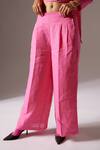 Shop_Mini Sondhi_Pink Linen Applique Embroidered Aari Lapel Collar Jacket And Trouser Set _Online_at_Aza_Fashions