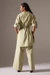Shop_Mini Sondhi_Green Linen Applique Hand Embroidered Aari Lapel Jacket And Trouser Set _at_Aza_Fashions
