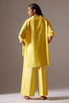 Shop_MINI SONDHI_Yellow Linen Applique Embroidered Aari Lapel Collar Blazer And Trouser Set _at_Aza_Fashions