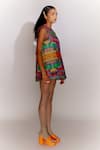 Shop_MINI SONDHI_Multi Color Viscose Silk Printed Bricks Round And Embroidered Dress _Online_at_Aza_Fashions