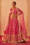 Buy_Sheetal Batra_Pink Blouse And Lehenga Bangalore Silk Embroidery Naaina Geometric Bridal Set _Online_at_Aza_Fashions