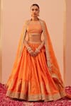 Buy_Sheetal Batra_Orange Blouse And Lehenga Bangalore Silk Tanisha Floral Placement Bridal Set _at_Aza_Fashions