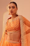 Buy_Sheetal Batra_Orange Blouse And Lehenga Bangalore Silk Tanisha Floral Placement Bridal Set _Online_at_Aza_Fashions